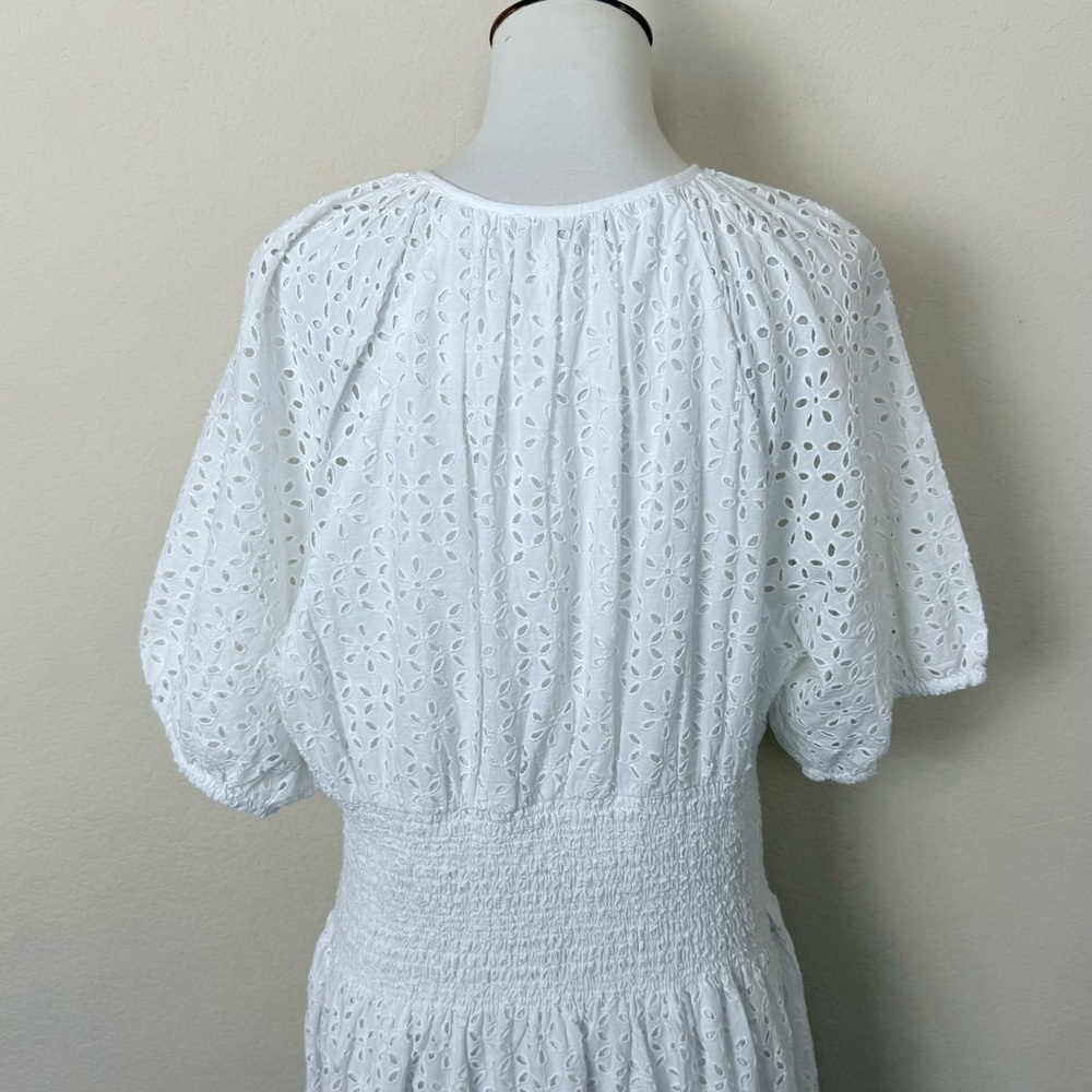 J. Crew Provence Smocked-Waist Midi Dress in Eyelet, White - Picture 8 of 13